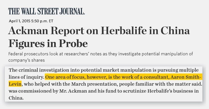 Wall Street Journal report on Herbalife